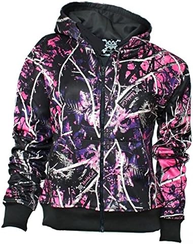 Muddy Girl Zippered Western Hoodie Jacket Purple Pink Camo Black (L)