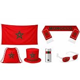 Morocco World Cup Soccer Fan Kit &ndash; 6 Items: Flag, Scarf, Hat, Bag, Glasses, Coloring