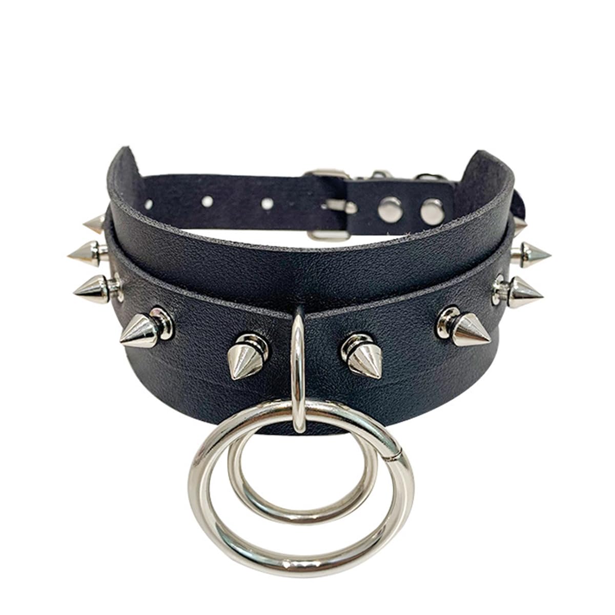 CIFGAKS BDSM Leather Choker Necklace Goth Spiked Collar Punk Choker Cone Chain Lock Necklace Slave Neck Restraints Collar Double layer PU Leather with Rivet
