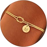 Turandoss Gold Initial Bracelets for Women Girls Jewelry Gifts - 14K Gold Plated Love Knot Letter A-Z Initial Bracelet Dainty Letter Bracelet Birthday Wedding Gifts Jewelry Gifts for Her