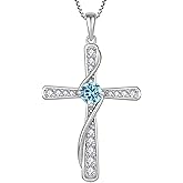 Wisbal Womens Cross Necklace 925 Sterling Silver Birthstone Cross Pendant Jewelry for Her