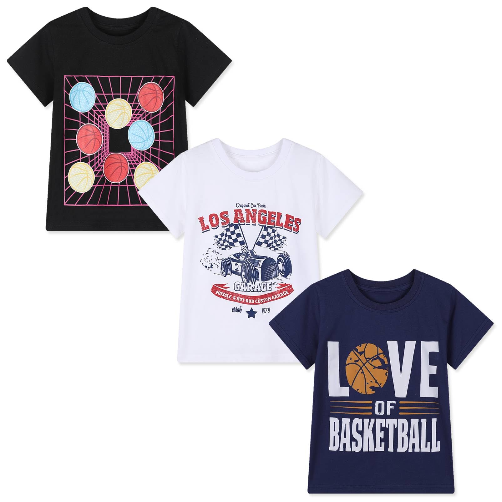 Photo 1 of HILEELANG Tween Boy Short Sleeve Tees Summer Easter Black Orange White Basketball T-Shirts Cotton Tops Shirts 3 Packs Size 10