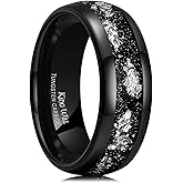 King Will 8mm Black Tungsten Rings for Men Mens Wedding Band Engagement Promise Ring Foils Inlay Domed Polished