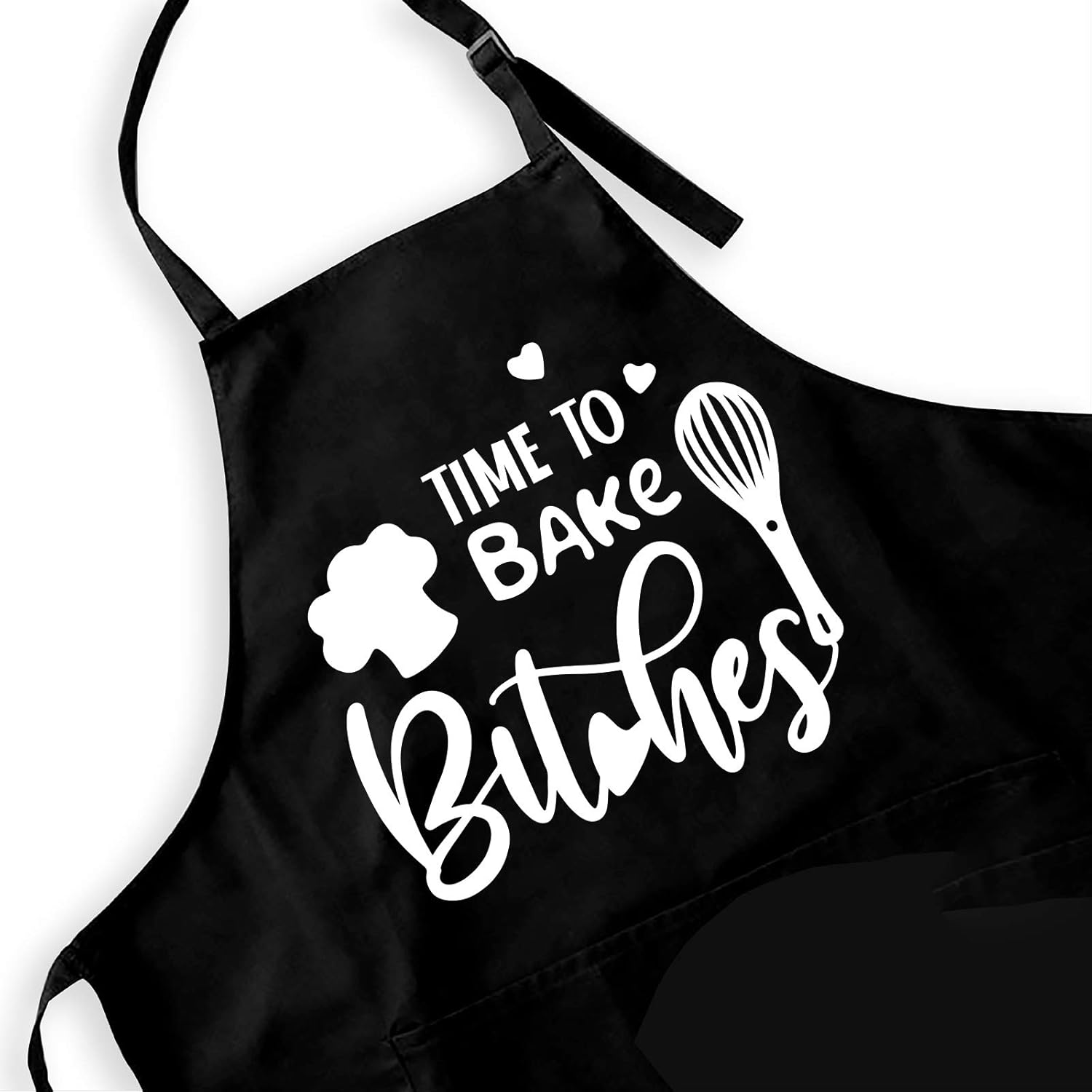 Funny Black Baking Apron for Women Teens Baker, Cute Time to Bake Baking Apron with 2 Pockets
