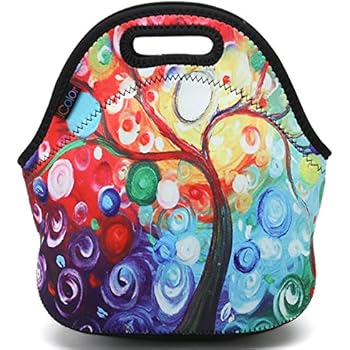 ICOLOR Colorful Tree Insulated Neoprene Lunch Bag Tote Handbag lunchbox Food Container Gourmet Tote Cooler warm Pouch For School work Office