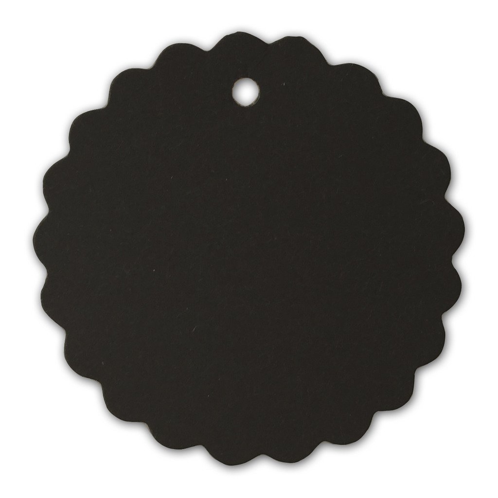 LWR CRAFTS 100 Hang Tags Scalloped Round with Jute Twines 30m (5cm, Black)