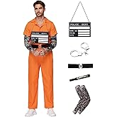 VEXOOM Prisoner Costumes Men Adult Orange Prison Inmate Outfit Women Halloween Costumes Jail Uniform