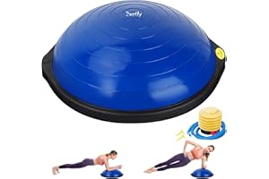 Zeatly 25in Half Balance Ball, 1500lb Inflatable Wobble Board Trainer, Non-slip Base Yoga Ball for Strength Training, Includes 2 Bands and Pump, Enhance Your Balance Training and Yoga Practice