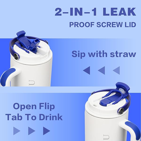 40 OZ TUMBLER WITH HANDLE AND STRAW,LEAK PROOF WATER BOTTLE WITH FLIP LID AND TEA STRAINER,BPA-FREE,COMPATIBLE WITH CAR CUP HOLDERS,INSULATED STAINLESS STEEL CUP,GIFTS FOR WOMEN MEN HIM HER,(BLUE)