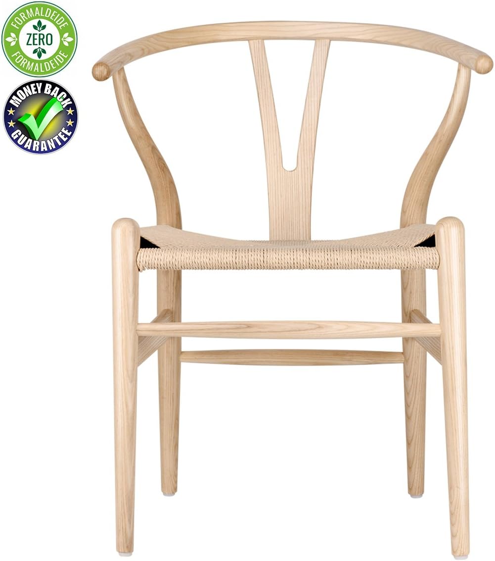 Solid Wood Dining Chair Cafe Rattan Chair Household Log Computer Chair Y Chair Wishbone Backrest (Ash wood)