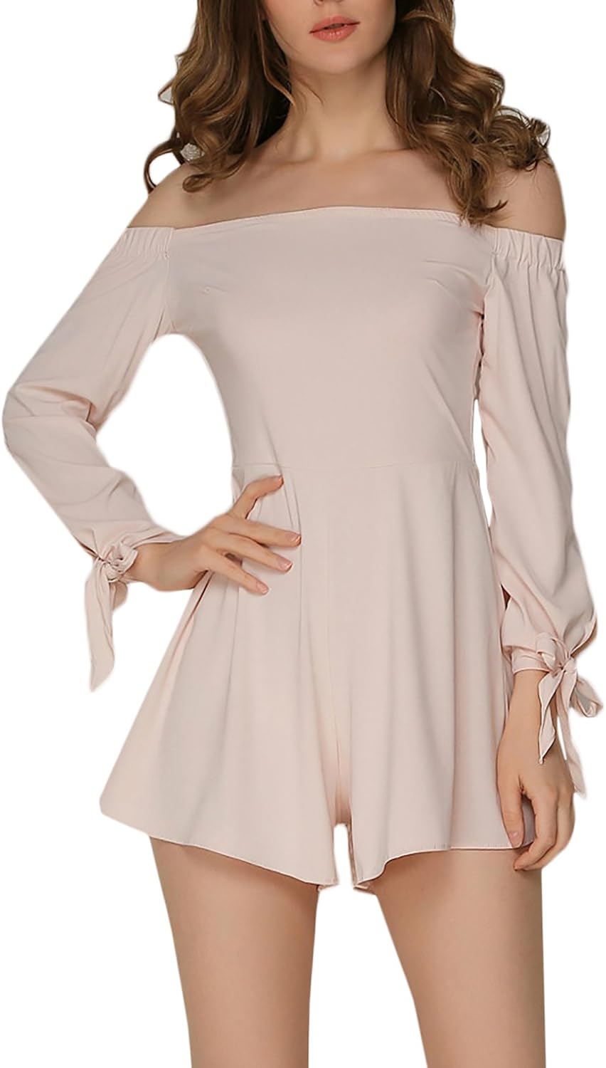 Damen Jumpsuit Rückenfrei Langarm Off Shoulder Boot Hals Elegant Eng