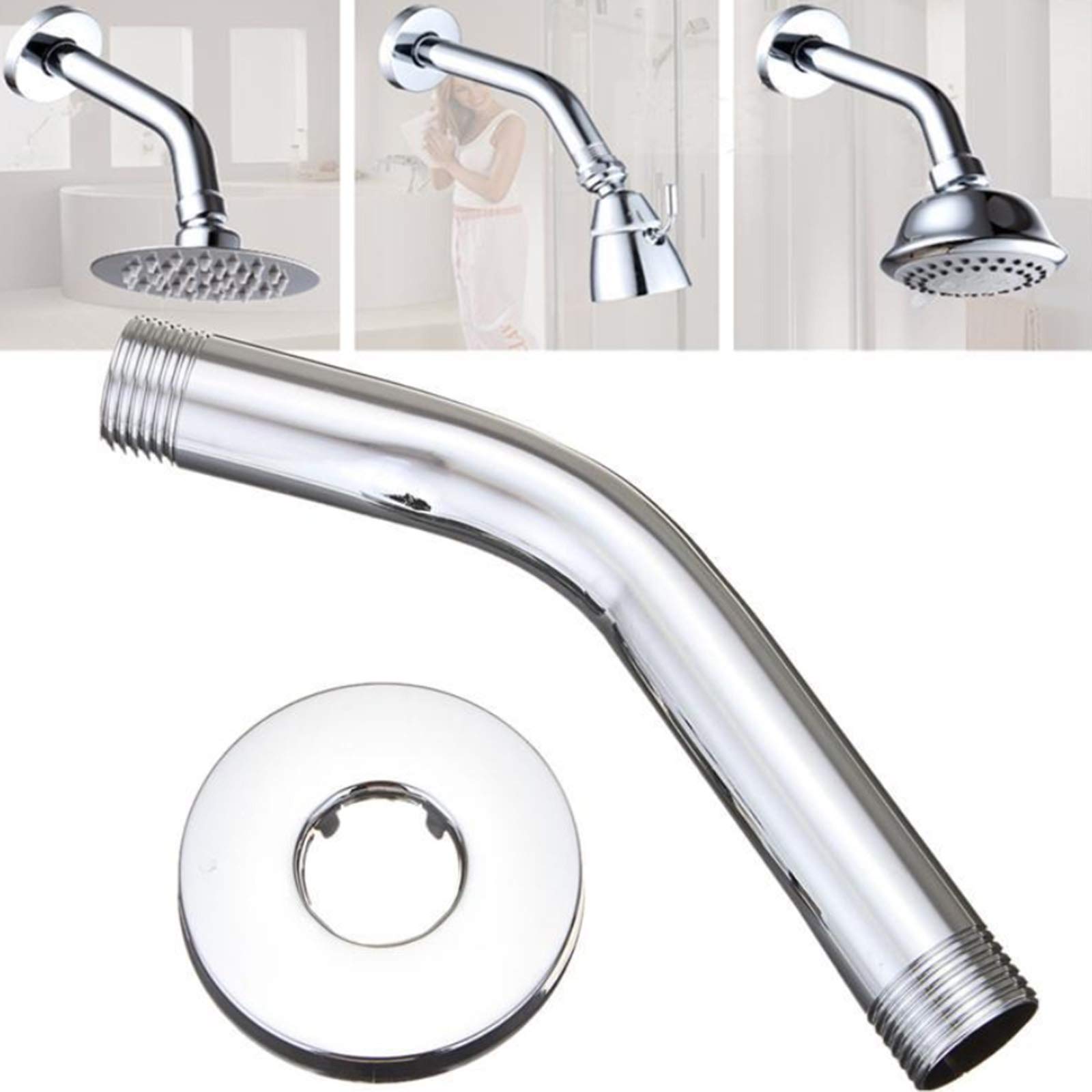 Shower Arm Extension 6 Inch Stainless Steel Construction, Showers Heads Extensions Extender Pipe Arms Wall-Mounted for Fixed Bathroom Shower Head, Never Rust (Chrome)