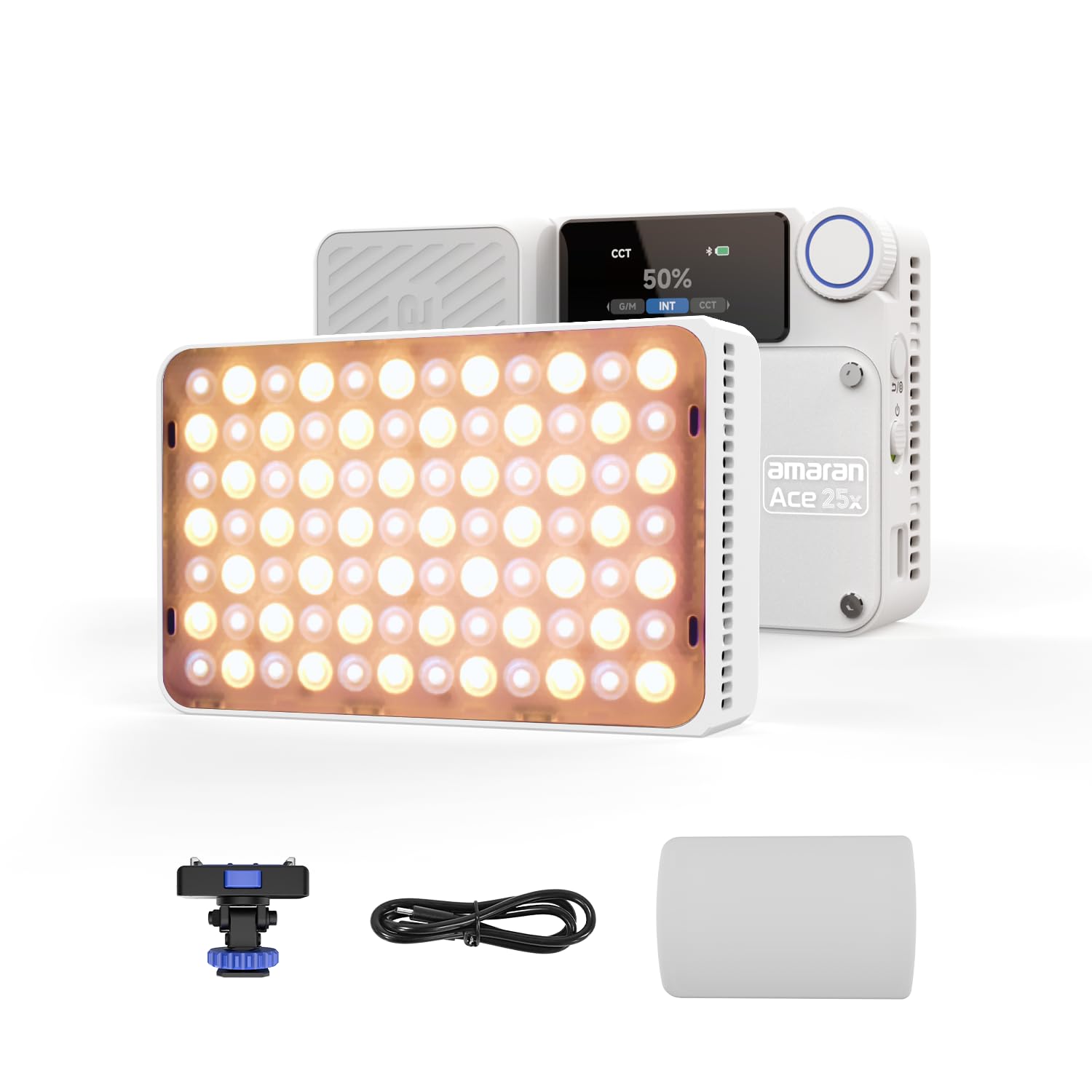 Amaran Ace 25x Bi-Color LED Light, 32W On-Camera Video Light, 2700K-6500K, 6320 Lux @ 0.5m, USB-C Fast Charging, Magnetic Mount, 9 Lighting Effects, Wireless amaran App Control - White