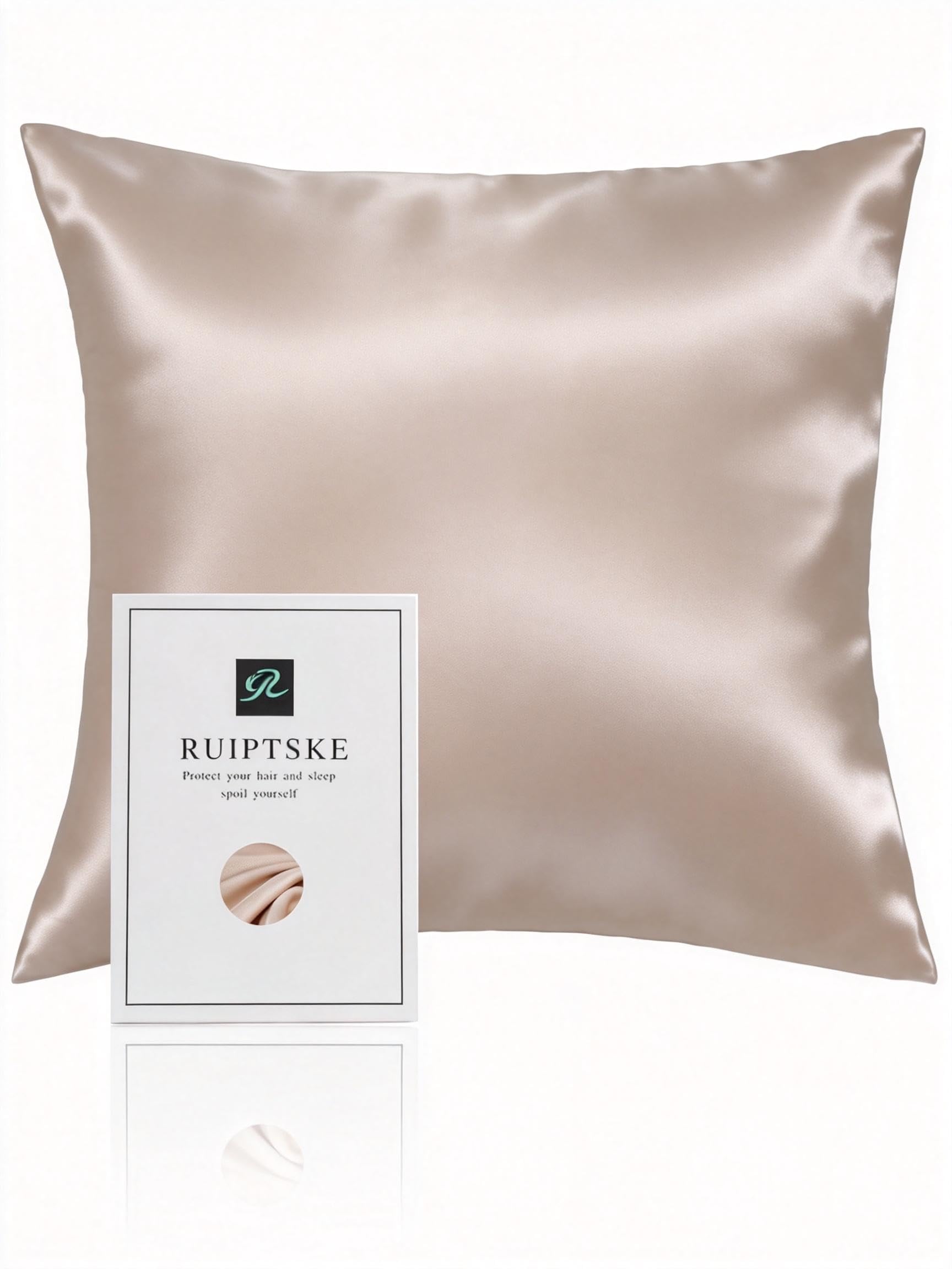 Oeko-TEX® Certified Silk Pillowcase for 100% Silk Pillow 22 Momme Certified Hair and Skin Benefits Anti Aging, Anti Dust Mite (Light Champagne, 60 x 60 cm)