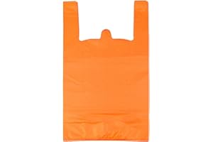 LazyMe T Shirt Bags Grocery Plastic Bags with Handles Shopping Bags in Bulk Restaurant Bags, 12 x 20 inch (Orange 100 Pcs)
