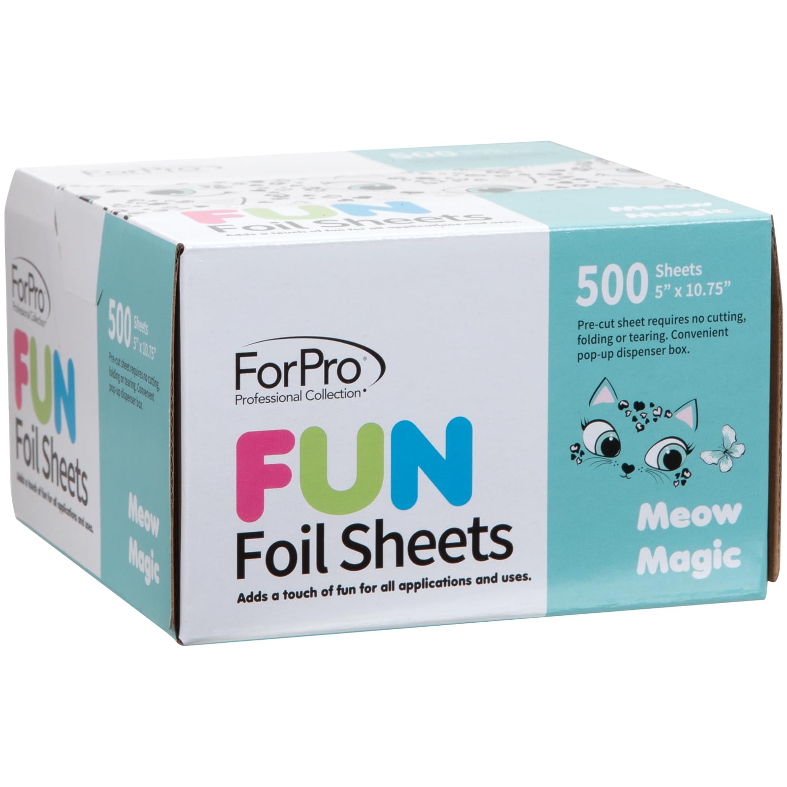 ForPro Professional Collection FUN Meow Magic 5Foil Sheets, Aluminum Foil, Pop-Up Foil Dispenser, Hair Foils for Color Application and Highlighting Services, Food Safe, 5