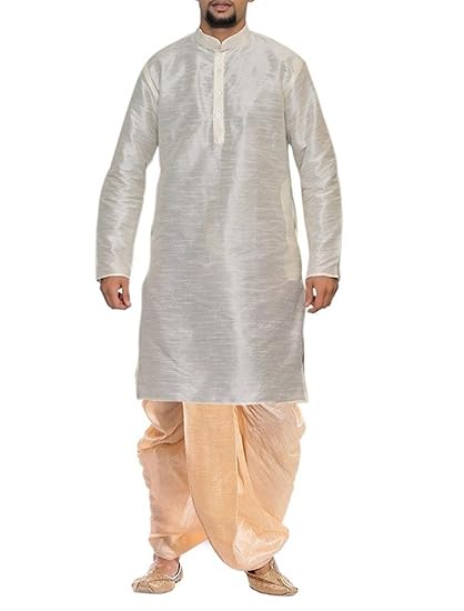 Royal Men's Beige Silk blend Festive Dhoti Kurta Set