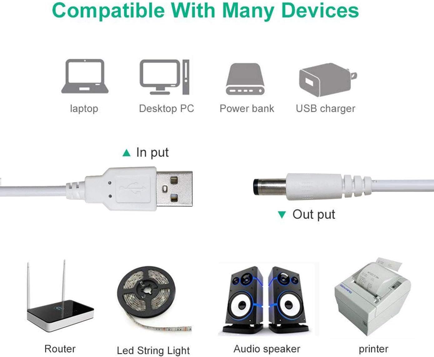 Liwinting 1.5 m / 4.92 Feet USB to DC Male, 5 V USB to DC Cable, 5.5 x 2.1 mm DC Plug Socket Converter Power Charging Cable - Image 5