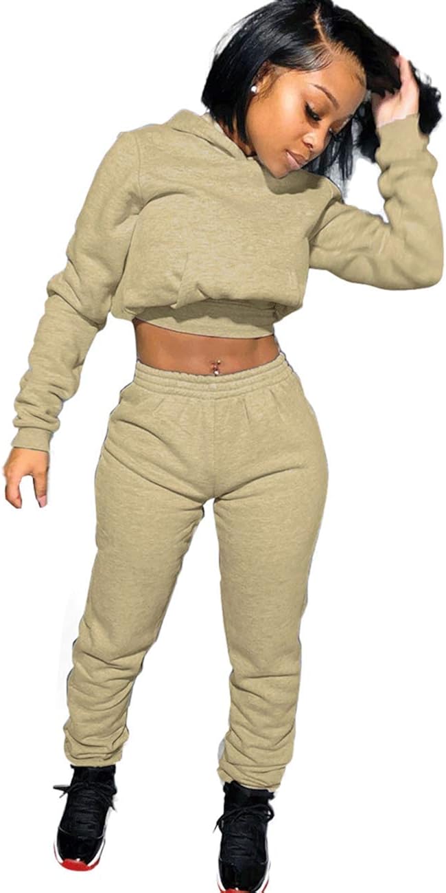 Womens Jogging Suits Sets, 2 Piece Sweatsuit Outfits Long Sleeve Crop