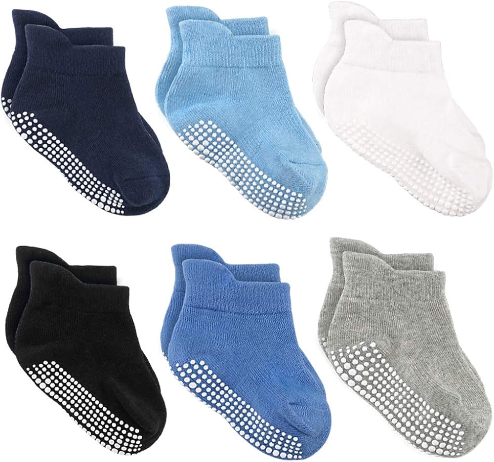AVANTMEN Toddlers Baby Ankle Socks with Grips 12 Pack Non Slip Girls Boys Infants Kids Anti Skid