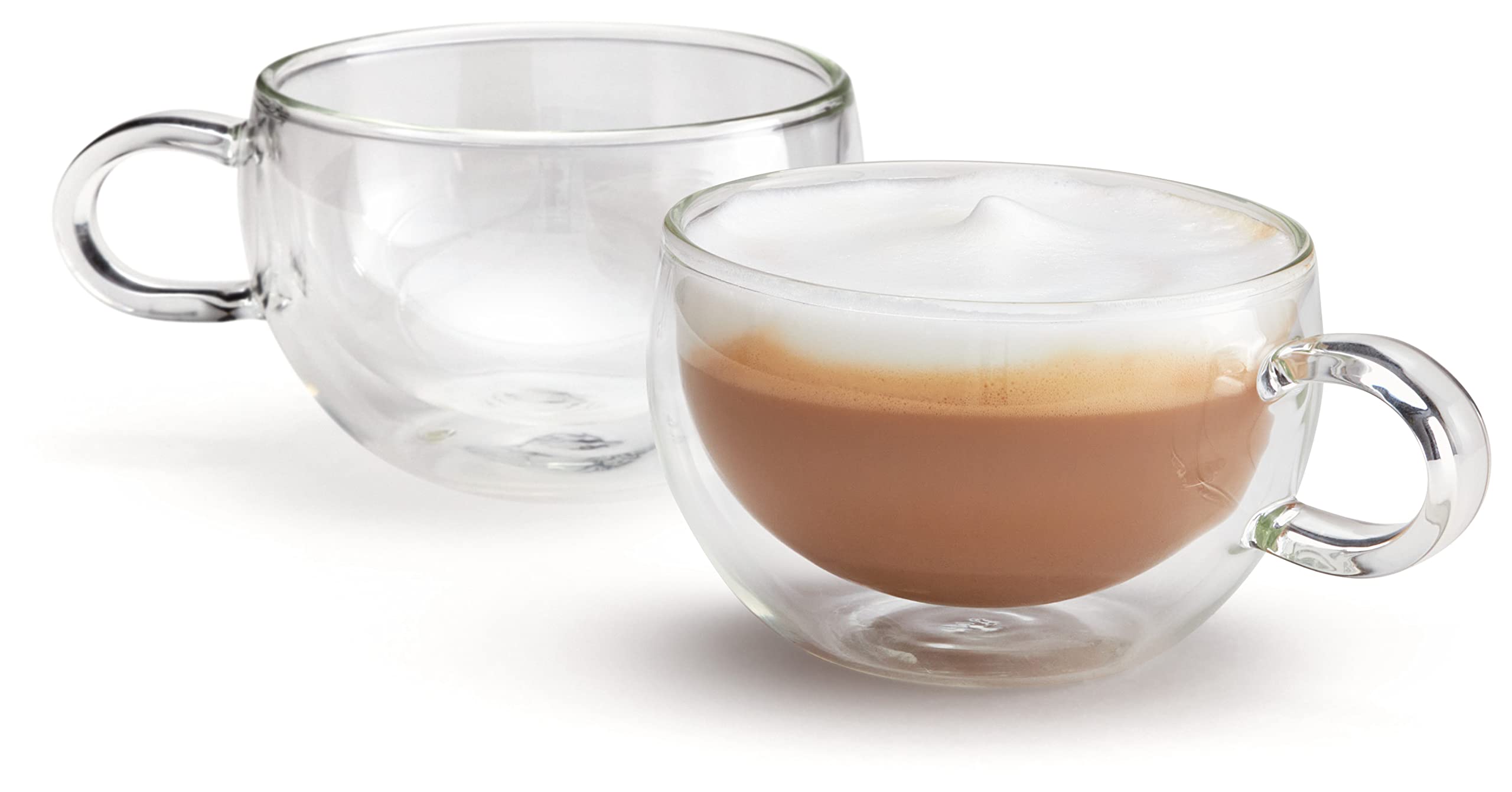 Judge Duo Form Set of 2 Cappuccino Glass Coffee Cups with Handle, Hollow Vacuum Sealed, Heat Resistant, 250ml Cappuccino Cup