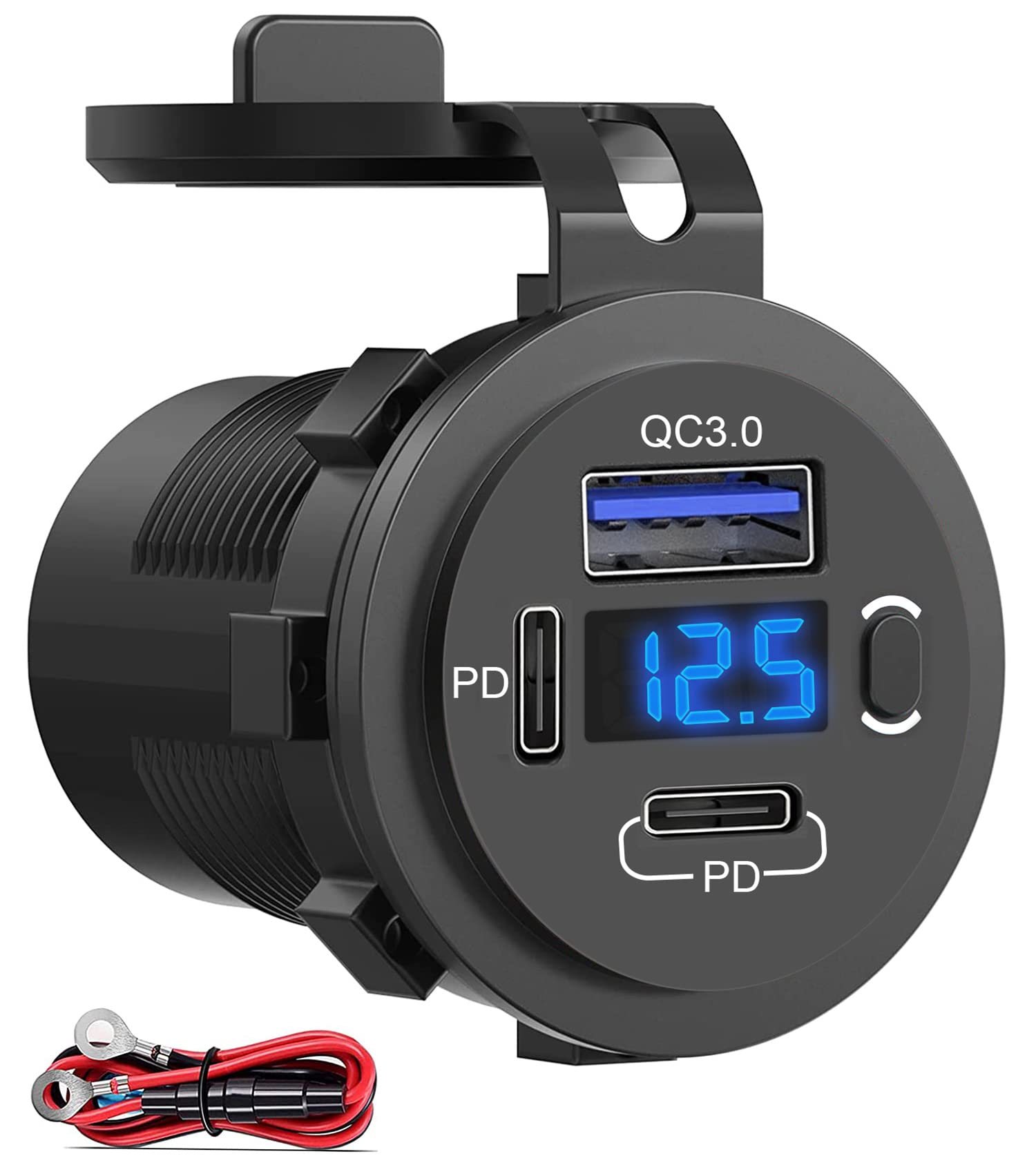 Photo 1 of 12V USB Outlet, Dual USB C Car Charger Socket & Quick Charge 3.0 Port with Voltmeter and Power Switch for Car Boat Marine Truck