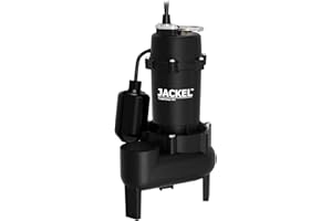 JACKEL 1/2 HP Cast Iron Submersible Sewage Pump - Tethered Switch - 10ft Piggyback Power Cord