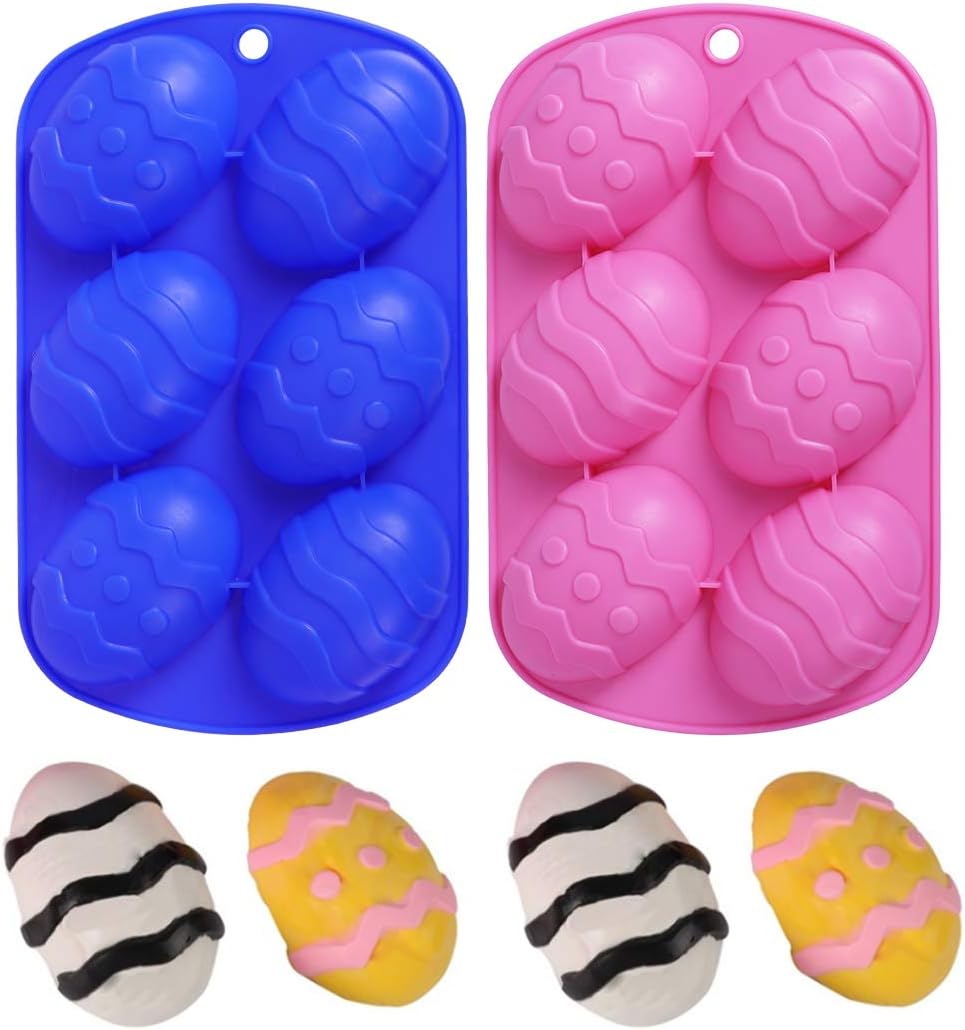 2 Pack Easter Silicone Mold Sets, Non-stick Easter Egg Shaped Silicone Cake Mold Chocolate Mold DIY Baking Moulds for Easter Party