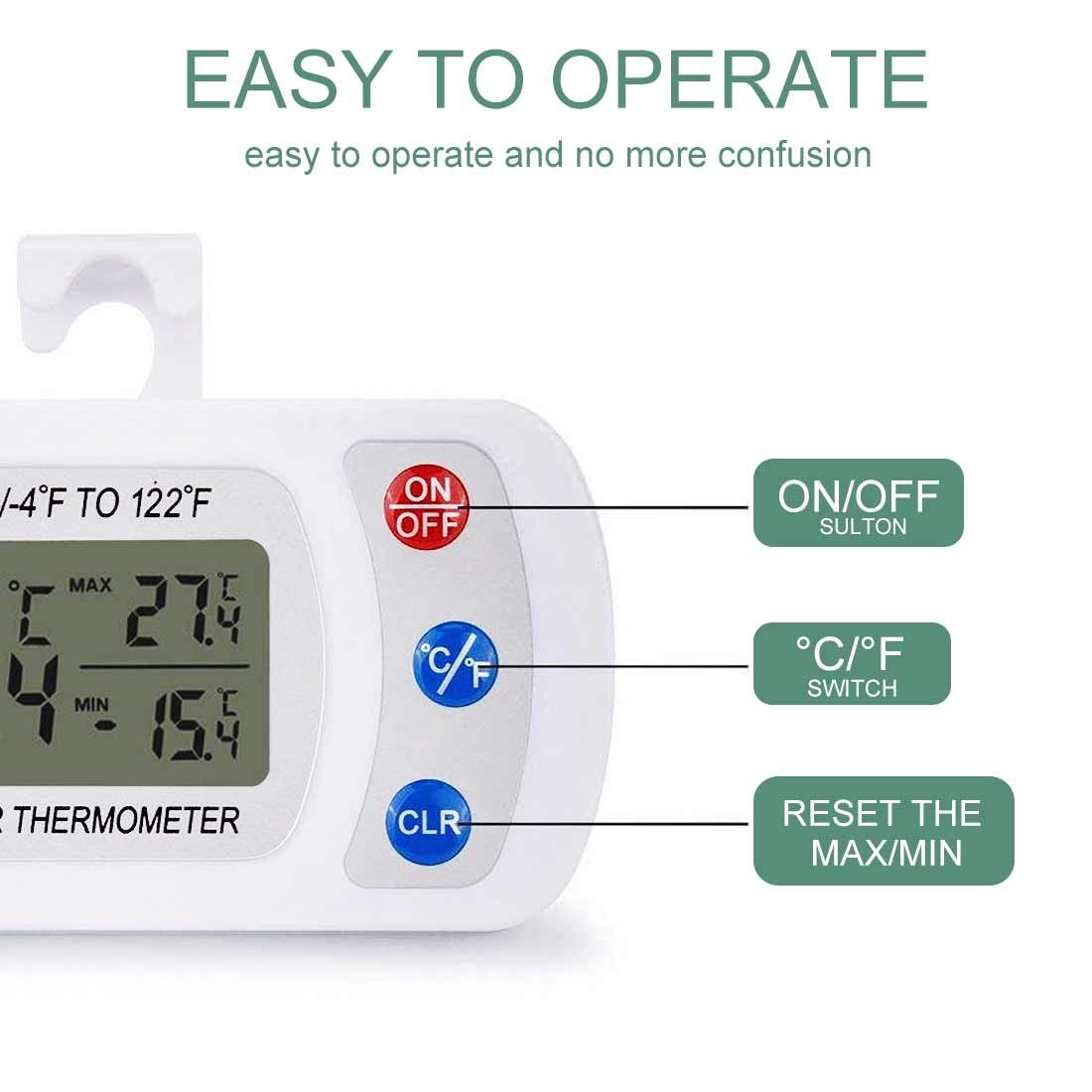 Impermeable Digital Termómetro,Termómetro para Frigoríficos,Termómetro LCD Inalámbrico -Blanco