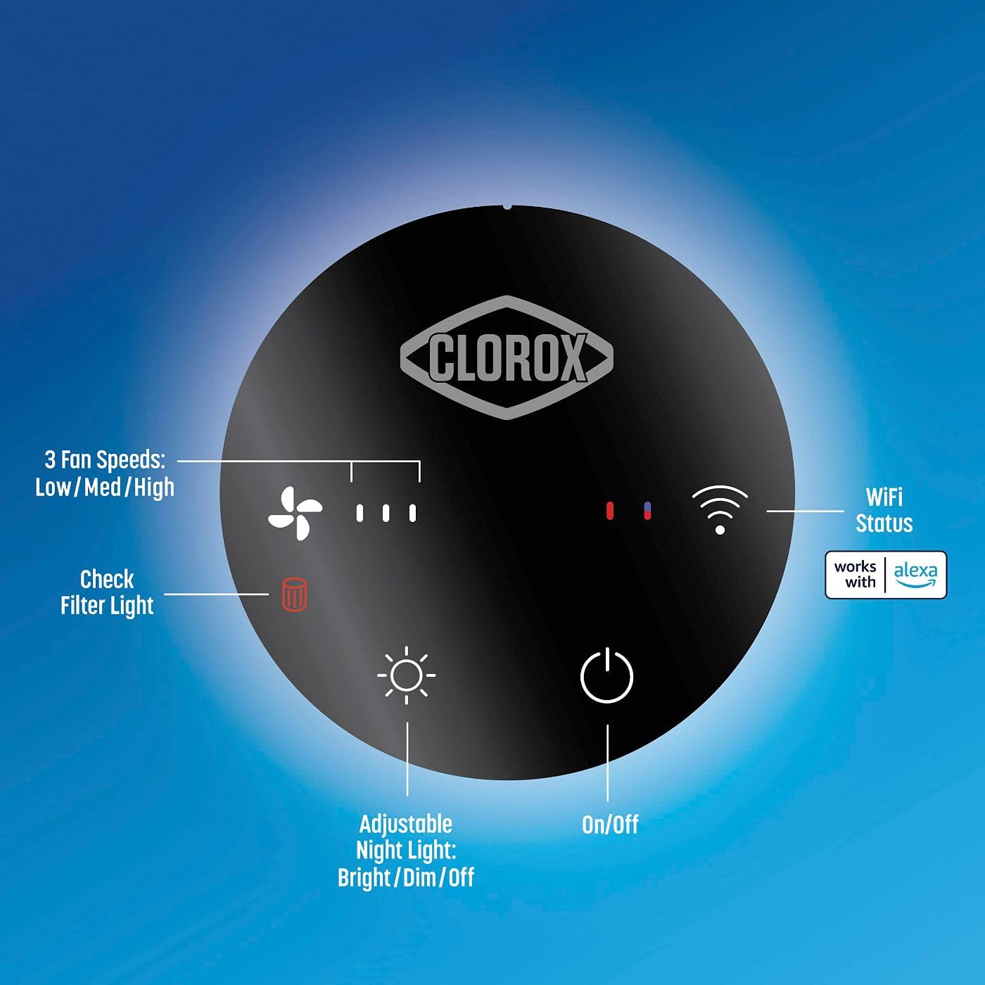Clorox Smart Air Purifiers for Bedroom Home, True HEPA Filter, Works with Alexa, Small Rooms up to 200 Sq Ft, Removes 99.9% of Viruses, Wildfire Smoke, Mold, Allergies, Dust, AUTO Mode, Whisper Quiet