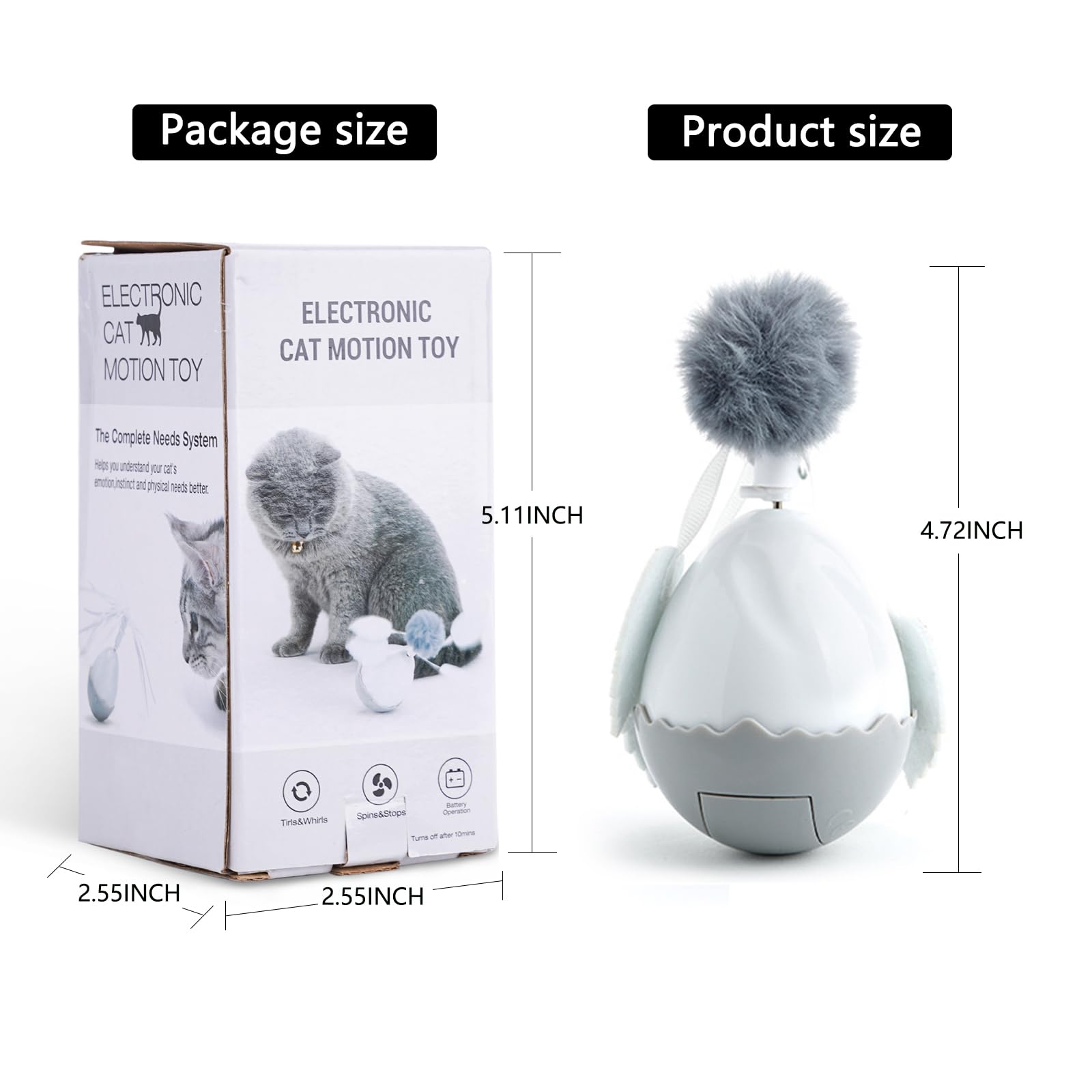 AIKEXINXI Cat Toys Kitten Indoor Interactive Automatic Tumbler Feather Toys with 2 Kinds of Detachable Heads Exercise Wheel Mobile Battery Stop in 10 Minutes