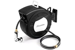 100ft Retractable Garden Hose Reel by HOZEREEL, 1/2" Hybrid Rubber Hose, Water Hose Reels Automatic Rewind Storage, 10 Patterns Nozzle Included