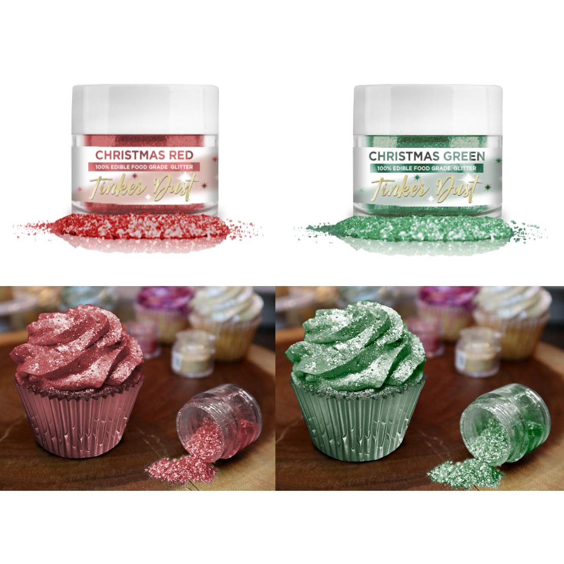 BAKELL Christmas Red & Green Edible Glitter Set TINKER