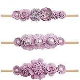 mligril Baby Girl Nylon Headbands Flower Hair Bows Accessories-Elastic Hair Band Crown Handmade FLoral Wraps Birthday Gifts for Girls Newborn Infant Toddler 3Pcs