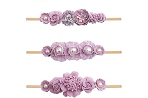 mligril Baby Girl Nylon Headbands Flower Hair Bows Accessories-Elastic Hair Band Crown Handmade FLoral Wraps Birthday Gifts for Girls Newborn Infant Toddler 3Pcs