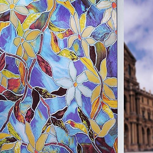 Jpettie Stained Glass Window Film Decorative Privacy Film European Style Privacy Window Film Static Cling Window Film Non Adhesive Privacy Film for Home Living Room Kitchen Bathroom 35.5x78.7 Inches