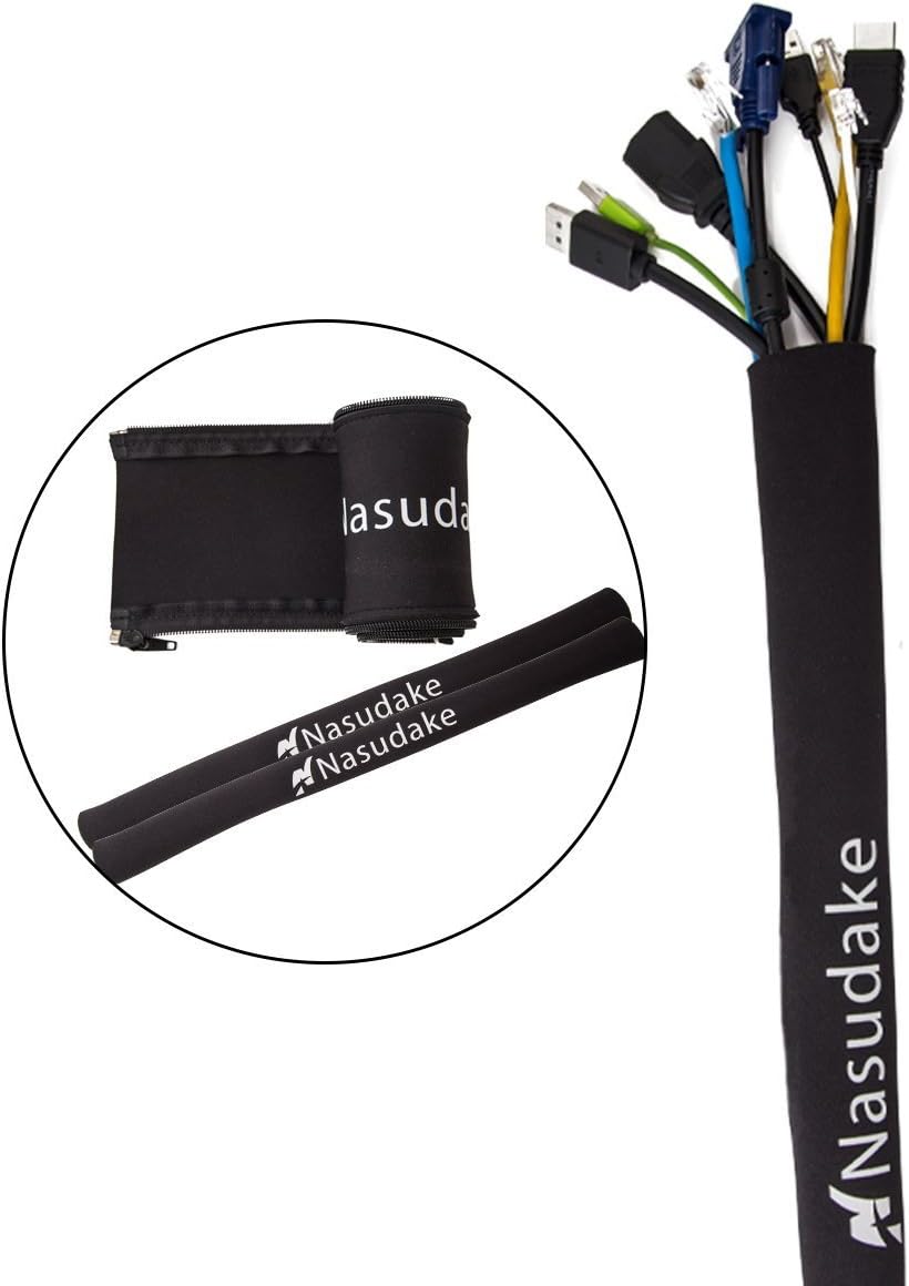 Pay for 1 You get 3 Nasudake Cable Management Sleeve, 19 1/2”L -2.0” W Flexible Cord Wrap with Zipper, Wire Cover Organizer System for TV, Computer, Home Management and Office (Black)