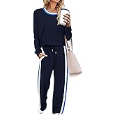WIHOLL 2 Piece Lounge Sets for Women Long Sleeve Tops Wide Leg Sweatpants Sweatsuits with Pockets