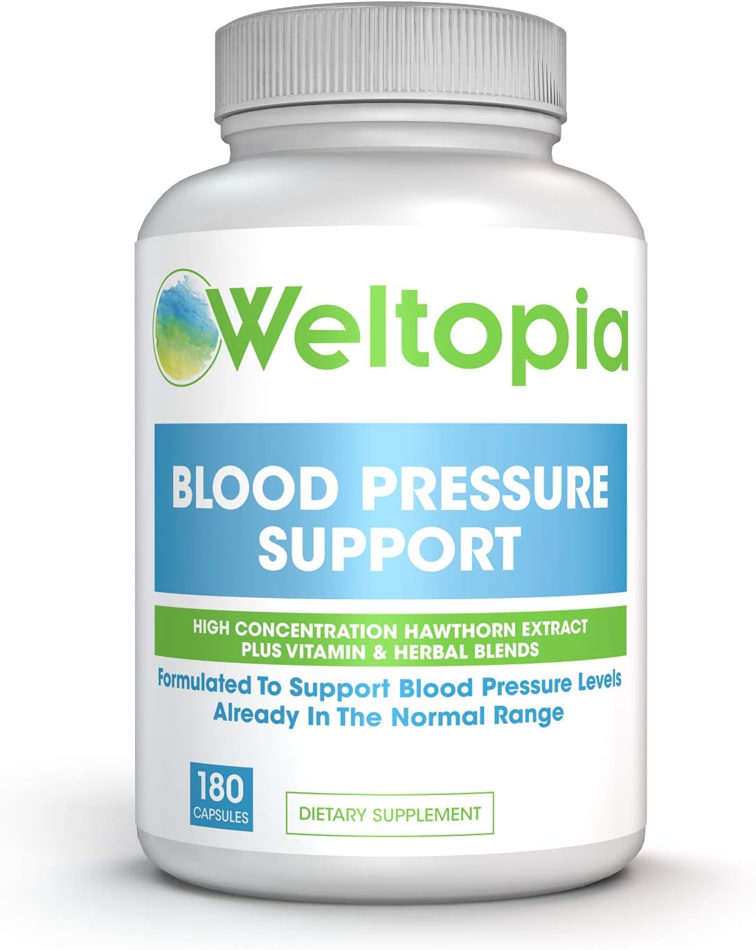 Weltopia - Advanced Blood Pressure Support - 180 Caps - High Concentration Hawthorne Extract, Plus Vitamins, Olive Leaf, Garlic Extract & Hibiscus Supplement: Health & Personal Care