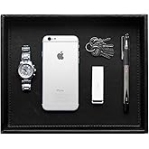 HofferRuffer Faux Leather Vanity Tray, Elegant Desktop Storage Organizer, Decorative Catchall for Perfume, Bathroom Valet, Nightstand or Dresser, Black, 10.2 x 8.4 x 1.8 Inches