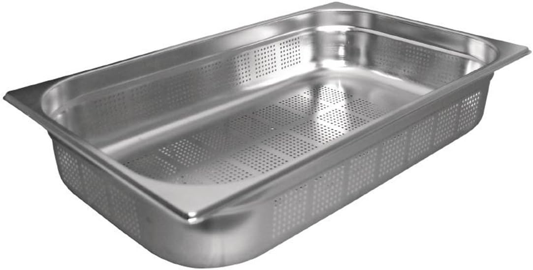 Vogue Stainless Steel Perforated 1/1 Gastronorm Tray 65mm - Draining Tray for Steam Cooking Reheating, Chilling K840