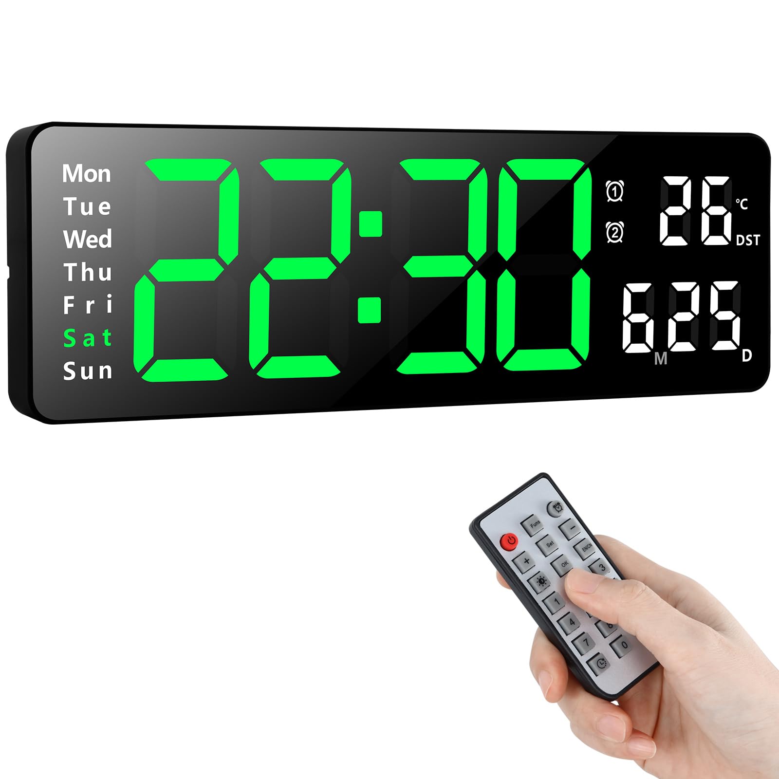 Koolertron Digital Wall Clock, 13" Large Display LED Digital Clock with Remote Control, Countdown Dimmer Large Clock with DST Date Week Temperature