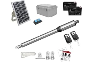 JUJIANG C01 Solar Gate Opener with Batteries & Solar Panel for Single Swing Gates Up to 440lb 12FT Automatic Gate Openers with Remote Complete Kit Light Duty Automatic Gate Openers Solar Powered