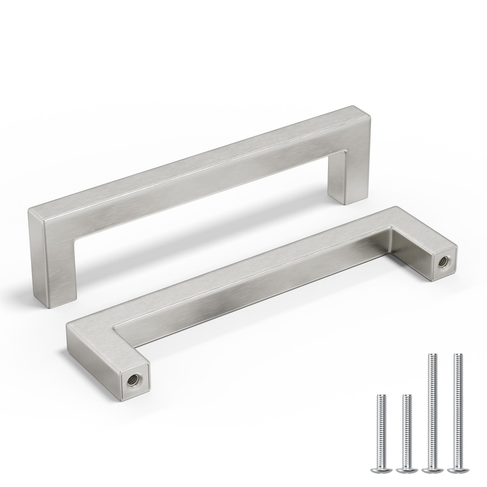 Photo 1 of homdiy 5 Pack 5 Inch Brushed Nickel Cabinet Pulls Cabinet Handles Square Door Handles Modern Dresser Drawer Stainless Steel Hardware