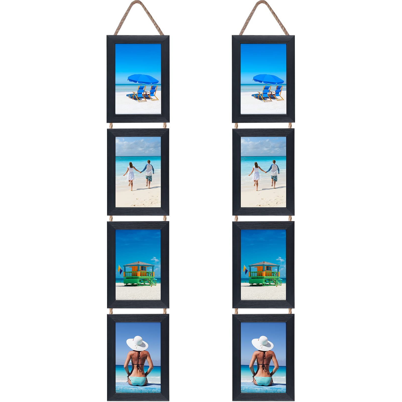 EYMPEU Black Photo Frame 6x4 with Twine, Four Vertical Hanging Frames 6x4 to Decorate Home, Living Room or Office, Set of 2