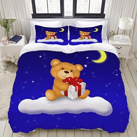 Bedding Juego de Funda de Edredón,lindo oso de peluche con una caja de regalo y