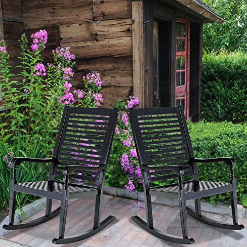 PHI VILLA Outdoor Rocking Chairs Set of 2, Acacia Wood Rocker Chairs