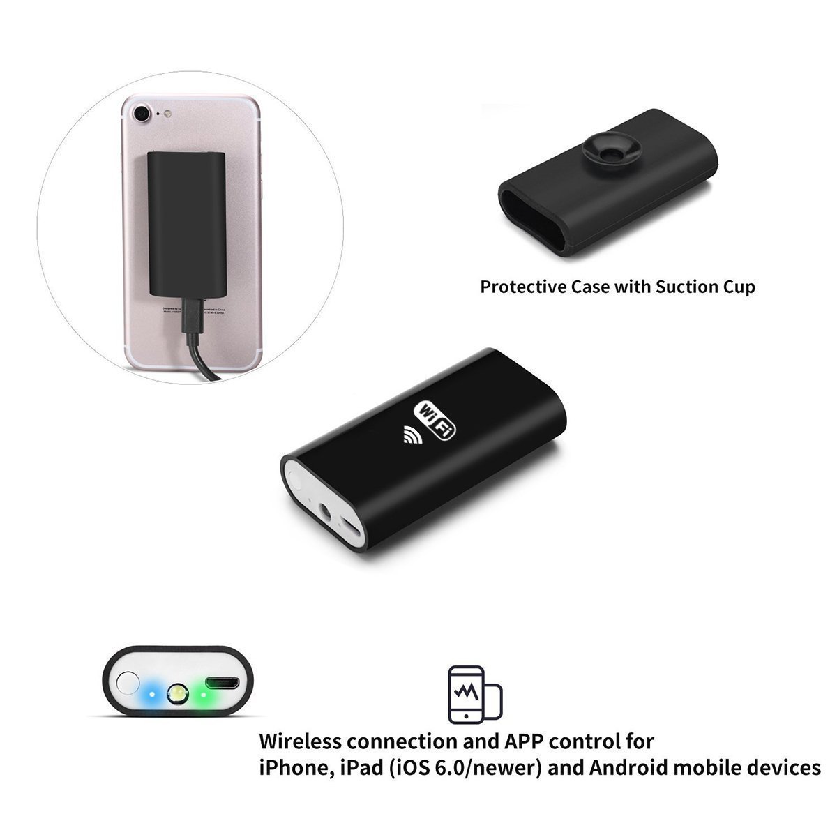 METALBAY WiFi Endoscope, Wireless HD Snake Camera with LED Light, Waterproof & Semi-rigid Borescope Inspection Camera with USB for Android, IOS Smartphone, Samsung, Ipad & Tablet-5m, Black (16.4FT)