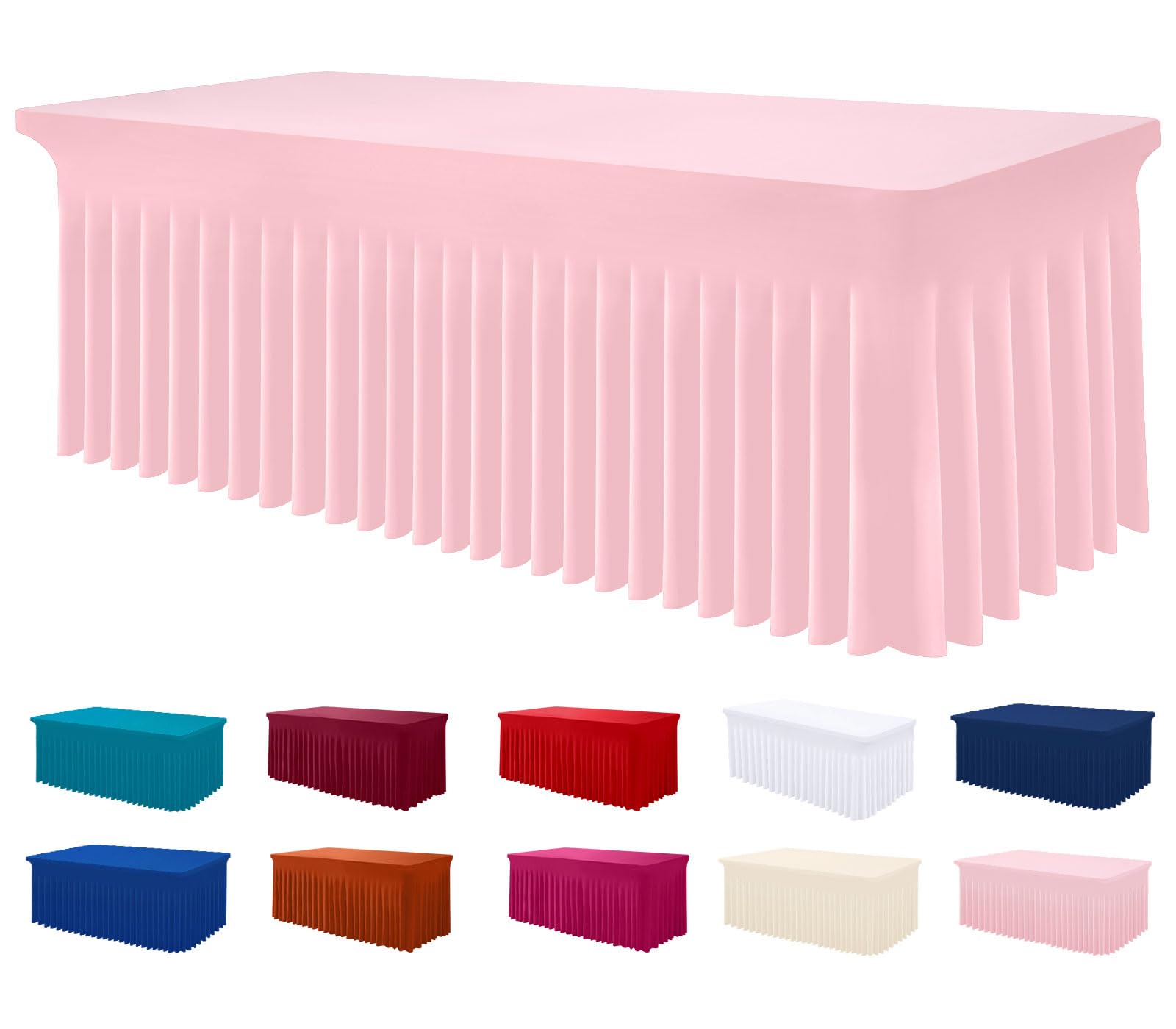Photo 1 of Smiry Spandex Tablecloth, Elastic Fitted Stretch Tablecloth for 4FT Rectangle Tables, Waterproof Washable Table Cover Skirt for Outdoor, Wedding, Banquet & Parties (Pink, 48Lx30Wx30H Inch)
