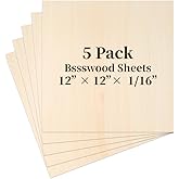 Balsa Wood, Plywood Sheet, Unfinished Basswood Blanks, 12×12×1/16 in, 5 Pcs | for Laser Cutting, Engraving, Burning, Crafts,